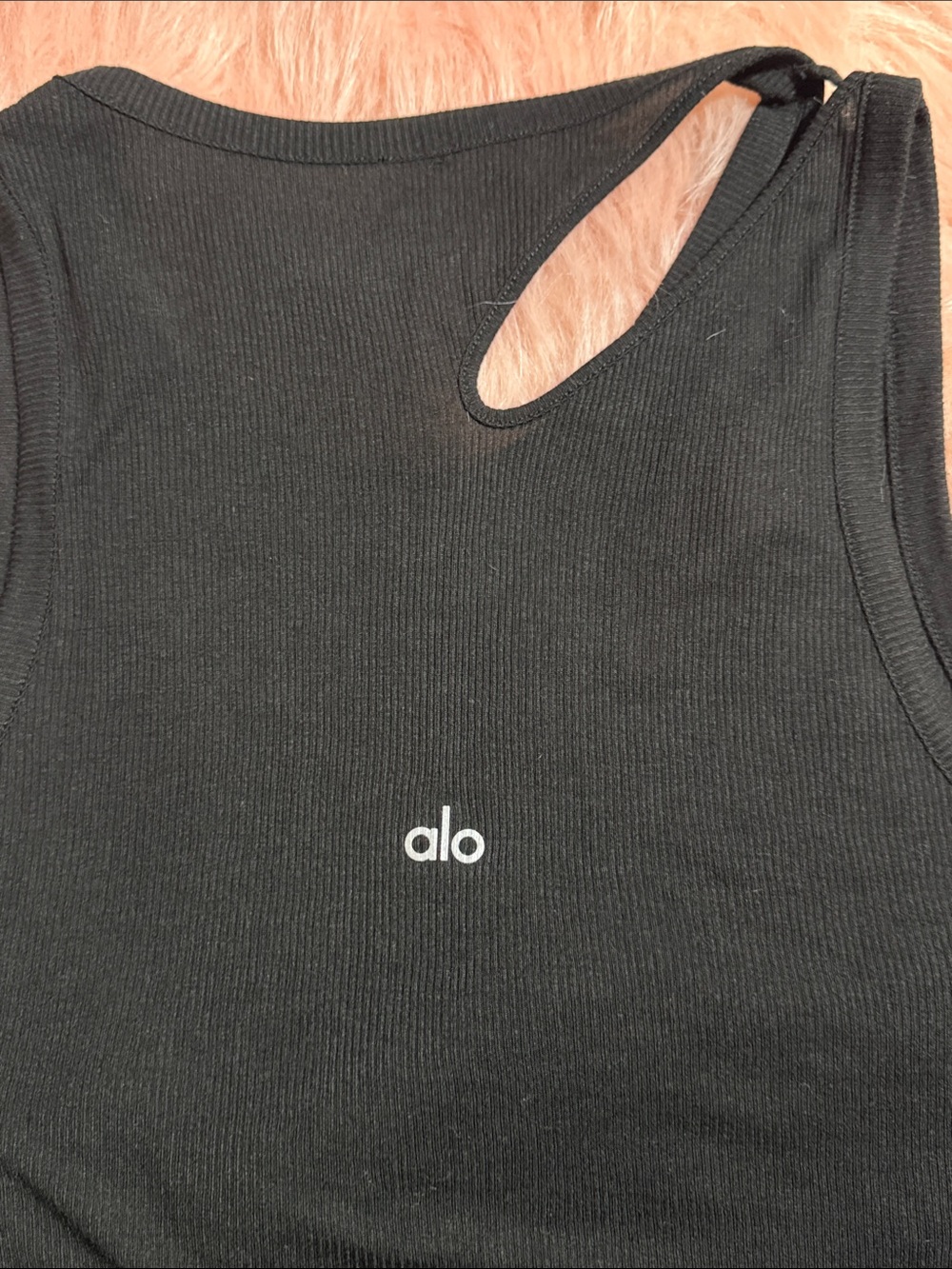 ALO Yoga Black Ribbed Tank with Twist Shoulder Strap